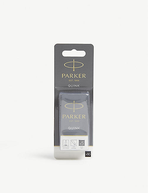 PARKER: Quink black ink fountain pen refill cartridges pack of 10