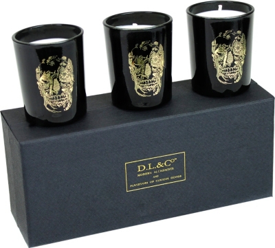 D.L. & CO   Set of three Delft skull votive candles