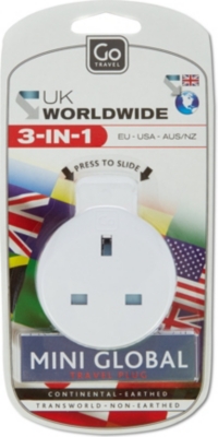 GO TRAVEL   3 in 1 Worldwide travel plug adapter