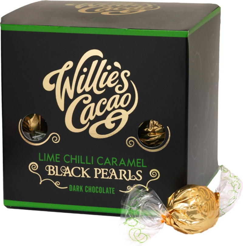 WILLIES CACAO   Black lime chilli caramel pearls 150g