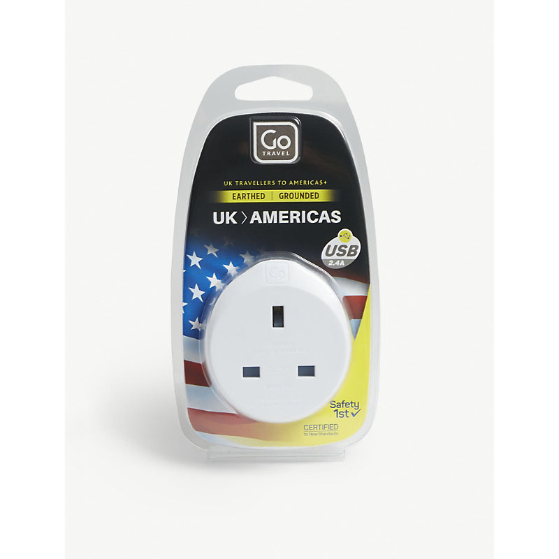 Go Travel White Uk To Americas Plug Adapter With Usb Port