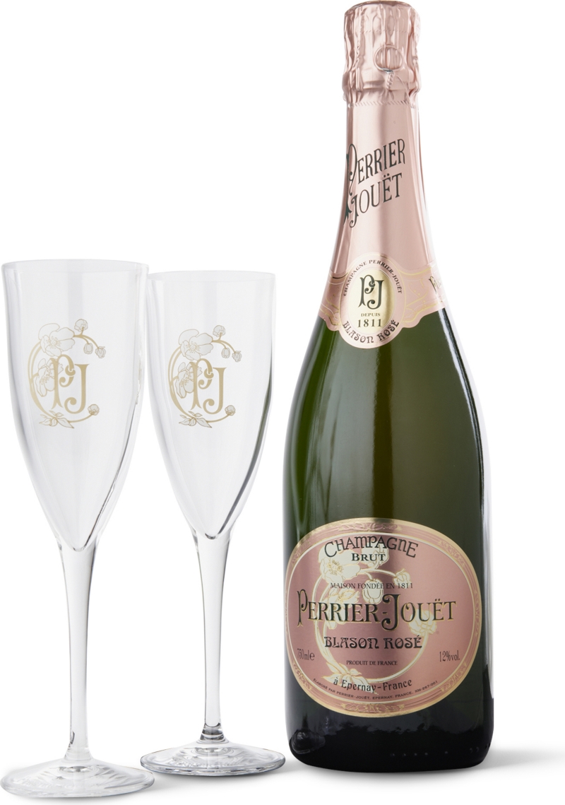 Blason Rosé origami set with two glasses 750ml   PERRIER JOUET 