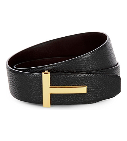 TOM FORD   Reversible T icon leather buckle belt