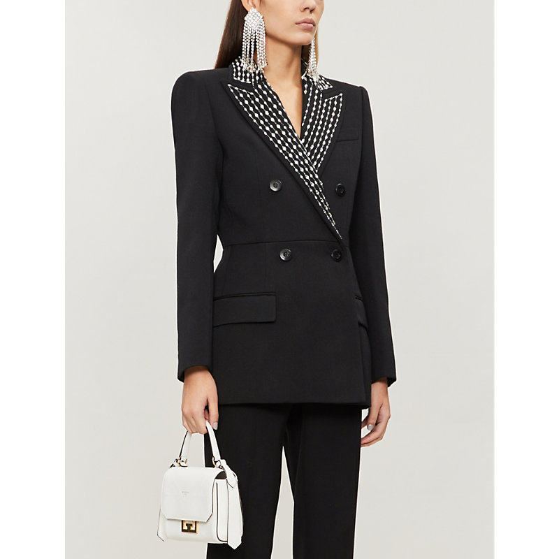 GIVENCHY CRYSTAL-EMBELLISHED DOUBLE-BREASTED WOOL AND SILK-BLEND BLAZER