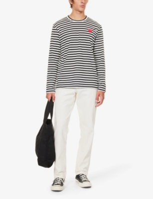 Comme Des Garçons Play Heart-patch Striped Cotton T-shirt In Black