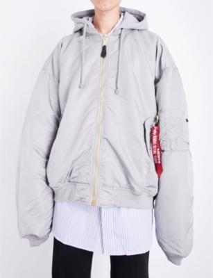 Vetements Reversible Hooded Shell Bomber Jacket In Grey Green