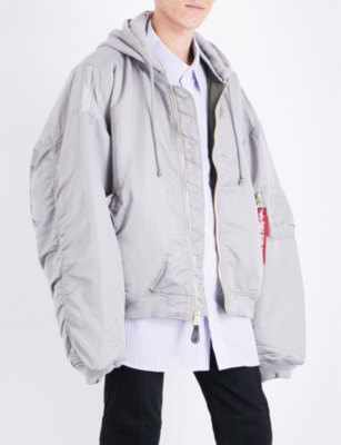 Vetements Reversible Hooded Shell Bomber Jacket In Grey Green