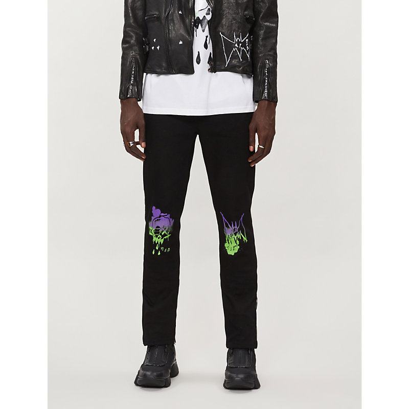 Mjb Marc Jacques Burton Crixus Graphic-print Ripped Skinny Jeans In Blk Grn