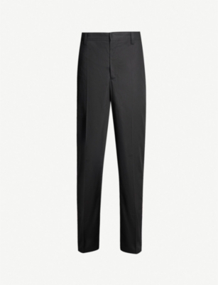 BURBERRY TEXT-EMBROIDERED REGULAR-FIT COTTON TROUSERS