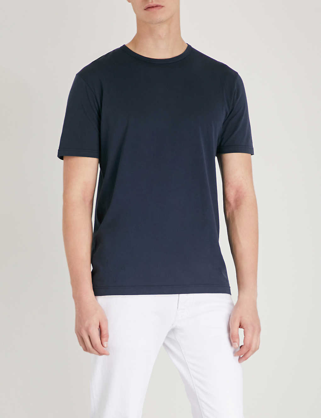 Shop Sunspel Men's Navy Classic Cotton-jersey T-shirt