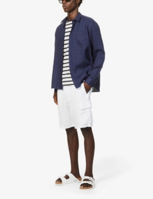 Shop Vilebrequin Mens Navy Caroubis Regular-fit Linen Shirt In Blue