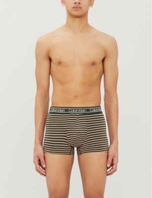 CALVIN KLEIN - Logo-print striped stretch-cotton boxer shorts