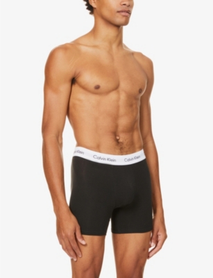 Shop Calvin Klein Men's Blk Wht Gry Pack Of Three Classic-fit Stretch-cotton Trunks