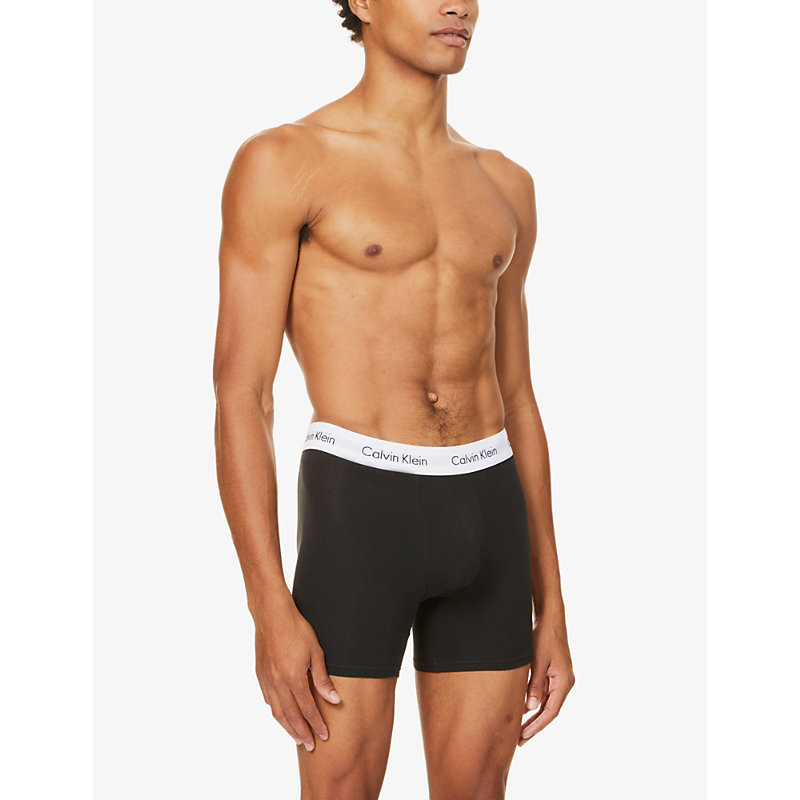 Shop Calvin Klein Men's Blk Wht Gry Pack Of Three Classic-fit Stretch-cotton Trunks