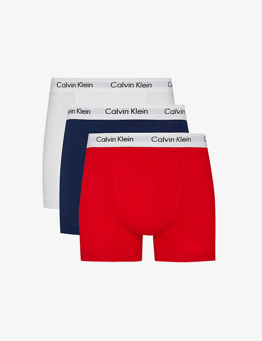 Calvin Klein Pack Of Three Cotton Stretch Classic-fit Stretch-cotton Trunks In Red/blue/white