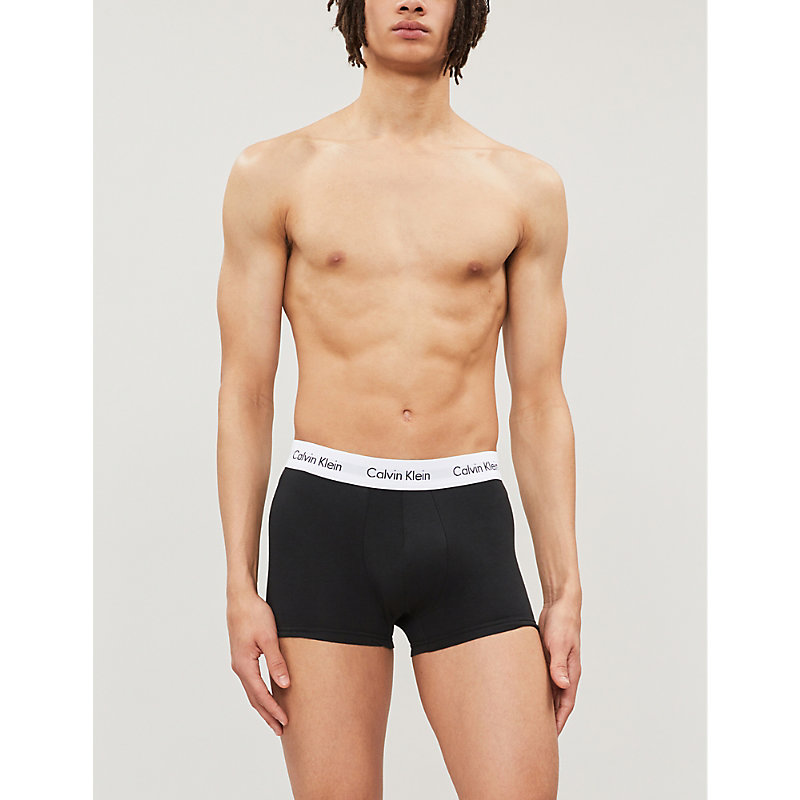 Shop Calvin Klein Mens Black/white/grey Cotton Stretch Low-rise Trunks Pack Of Three
