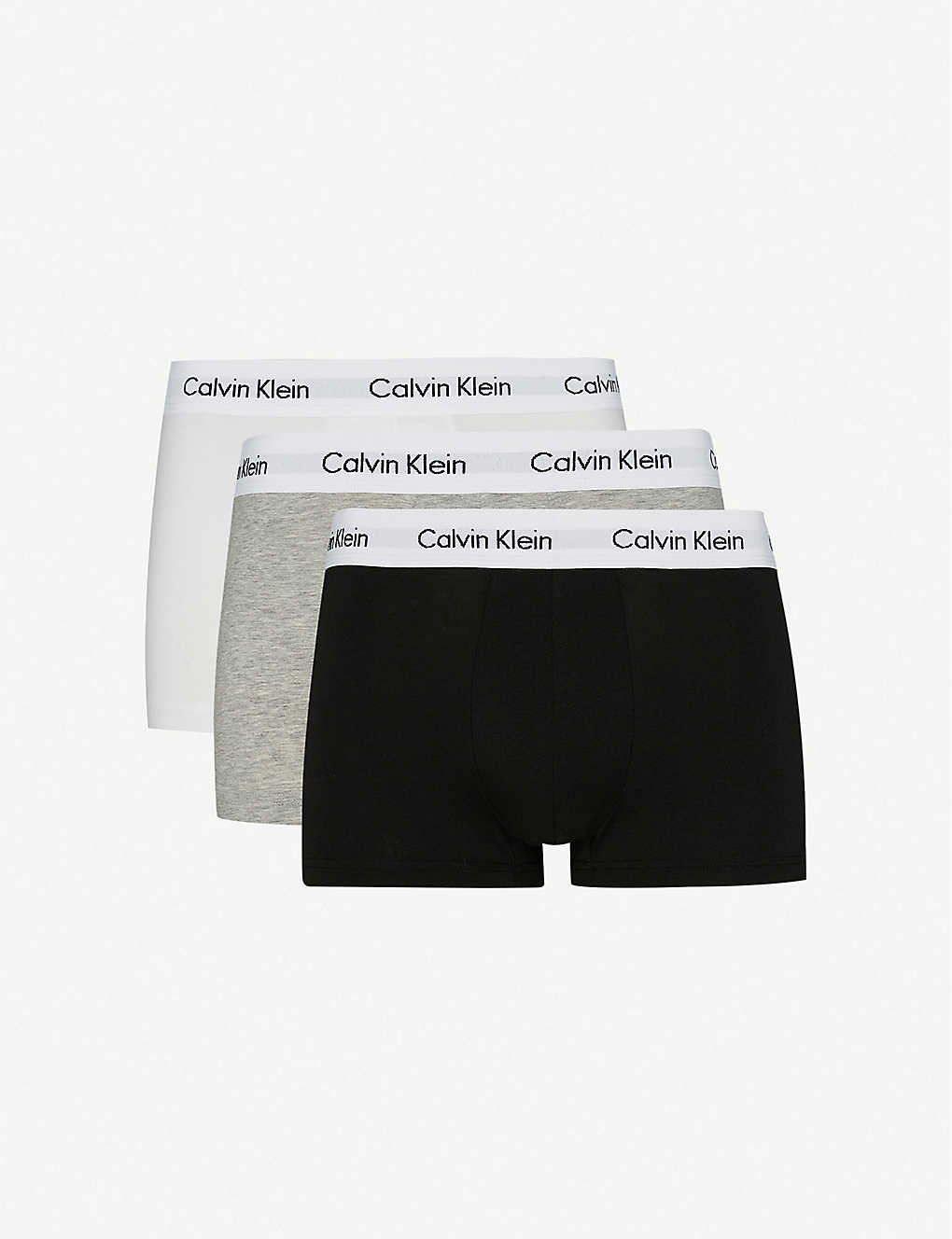 Shop Calvin Klein Mens Black/white/grey Cotton Stretch Low-rise Trunks Pack Of Three