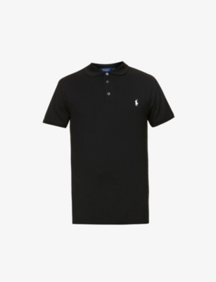 POLO RALPH LAUREN POLO RALPH LAUREN MEN'S POLO BLACK SHORT-SLEEVED LOGO-EMBROIDERED STRETCH COTTON-PIQUÉ POLO SHIRT,97766377