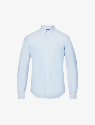 Shop Polo Ralph Lauren Men's Blue Long-sleeved Button-down Custom-fit Cotton Oxford Shirt