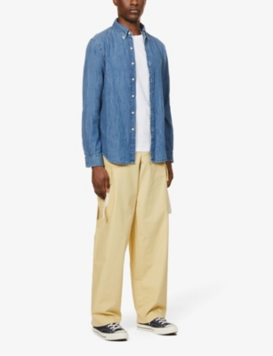 Shop Polo Ralph Lauren Men's Dark Wash Long-sleeved Button-down Slim-fit Cotton Chambray Shirt