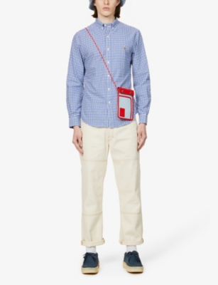 Shop Ralph Lauren Polo  Men's Blue/white Long-sleeved Button-down Slim-fit Cotton Oxford Shirt