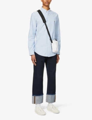 Shop Ralph Lauren Polo  Men's Bsr Blue Long-sleeved Button-down Slim-fit Cotton Oxford Shirt