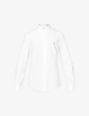 Shop Polo Ralph Lauren Men's White Long-sleeved Button-down Slim-fit Cotton Oxford Shirt