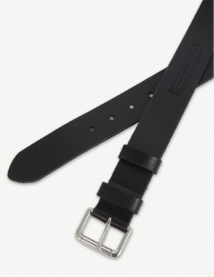 Polo Ralph Lauren Saddle Logo Patch Leather Adjustable Belt In Black