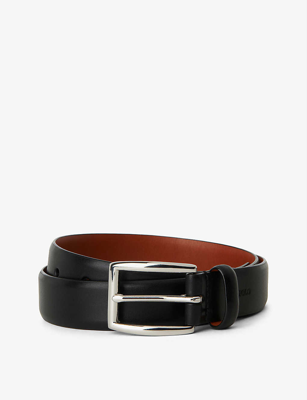 Shop Polo Ralph Lauren Mens Black Harness Embossed-logo Leather Dress Belt