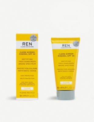 REN: Clean Screen Mineral SPF 30 mattifying face sunscreen 50ml