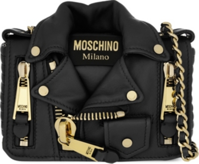 MOSCHINO Leather Moto Jacket Shoulder Bag, Black | ModeSens