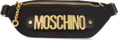 MOSCHINO Lettering Leather And Nylon Belt Bag in Black | ModeSens