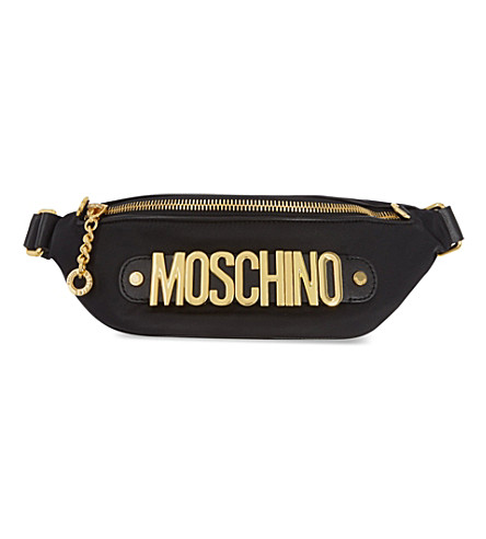 MOSCHINO Lettering Leather And Nylon Belt Bag in Black | ModeSens