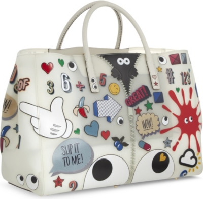 ANYA HINDMARCH Ebury Maxi All Over Wink Sticker Shopper Tote Bag, Chalk