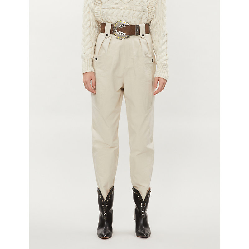 ISABEL MARANT YERRIS PLEATED HIGH-RISE TAPERED COTTON TROUSERS