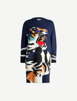 Tiger-intarsia wool-blend jumper dress 