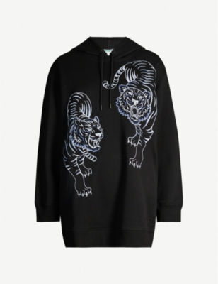 KENZO Tiger-embroidered overszied cotton-blend hoody