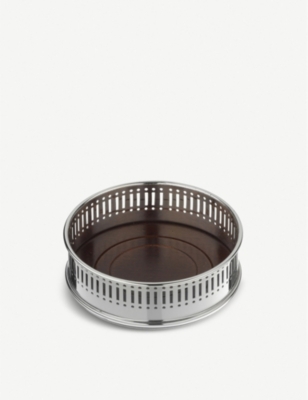 ARTHUR PRICE: Wooden-base silver-plated bottle coaster
