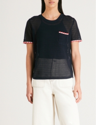 Claudie Pierlot EMBROIDERED-TRIM KNITTED T-SHIRT