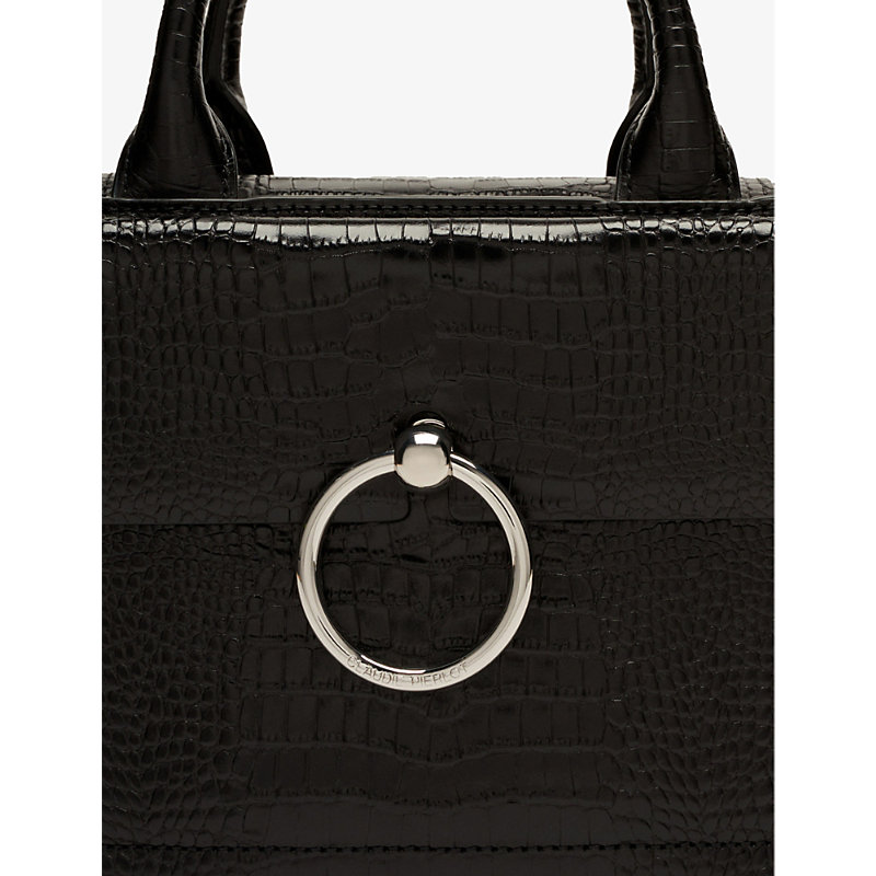 Shop Claudie Pierlot Womens Noir / Gris Anouck Small Reptile-embossed Leather Shoulder Bag 1 Size