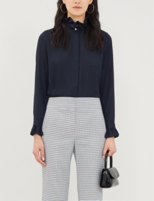 Shop Claudie Pierlot Women's Navy Long-sleeved Crepe Blouse