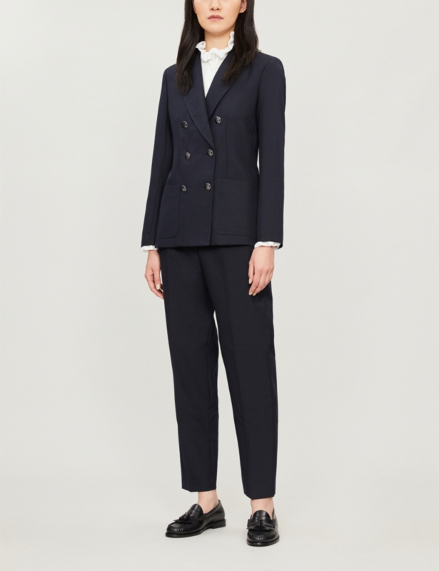 High-neck frilled-trim crepe shirt