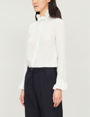 Shop Claudie Pierlot Womens Ecru High-neck Frilled-trim Crepe Shirt In White