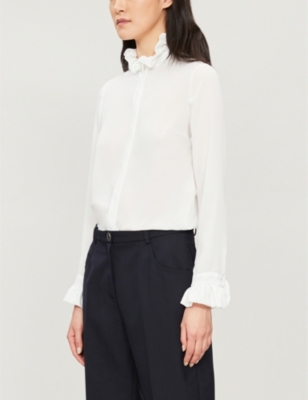 CLAUDIE PIERLOT: High-neck frilled-trim crepe shirt