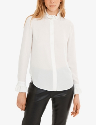 Shop Claudie Pierlot Womens Naturels High-neck Frilled-trim Crepe Shirt