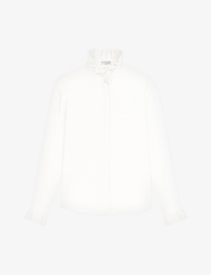 Claudie Pierlot Womens Naturels High-neck Frilled-trim Crepe Shirt