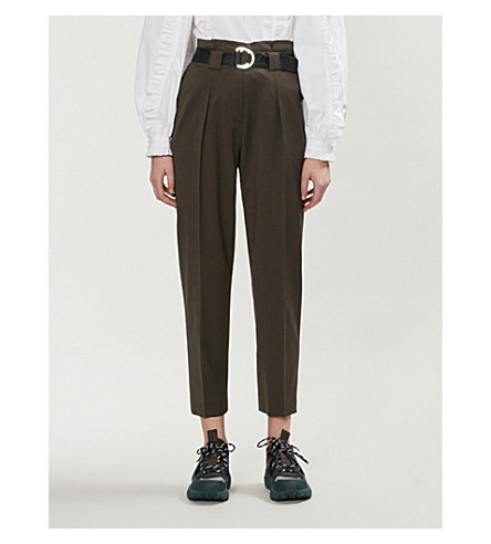 Claudie Pierlot PIPIOUH TAPERED HIGH-RISE WOOL-BLEND TWILL TROUSERS