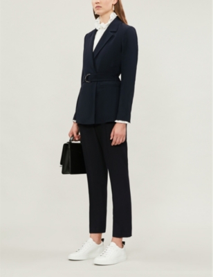 Shop Claudie Pierlot Womens Navy Buckled Regular-fit Crepe Blazer