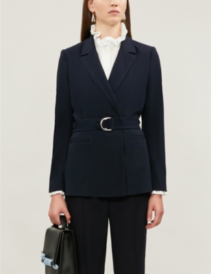 Claudie Pierlot Buckled Regular-fit Crepe Blazer In Navy