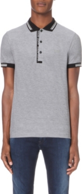 BOSS - Striped-trim cotton-jersey polo shirt | Selfridges.com